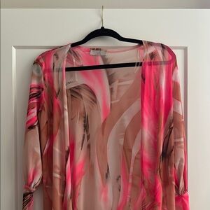 Vibrant Pink and Tan Sheer Blouse